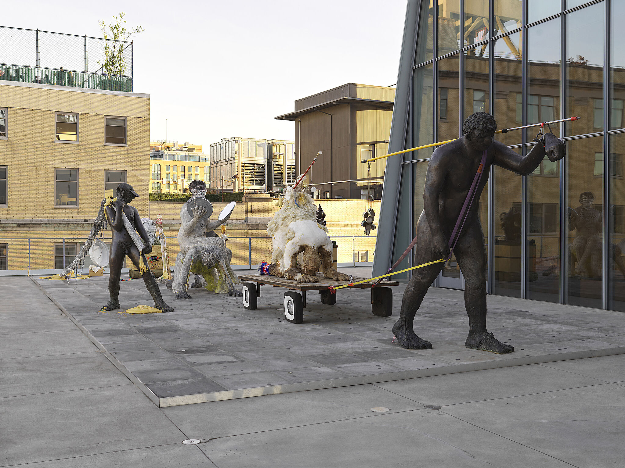 An installation view of artworks on the terrace.