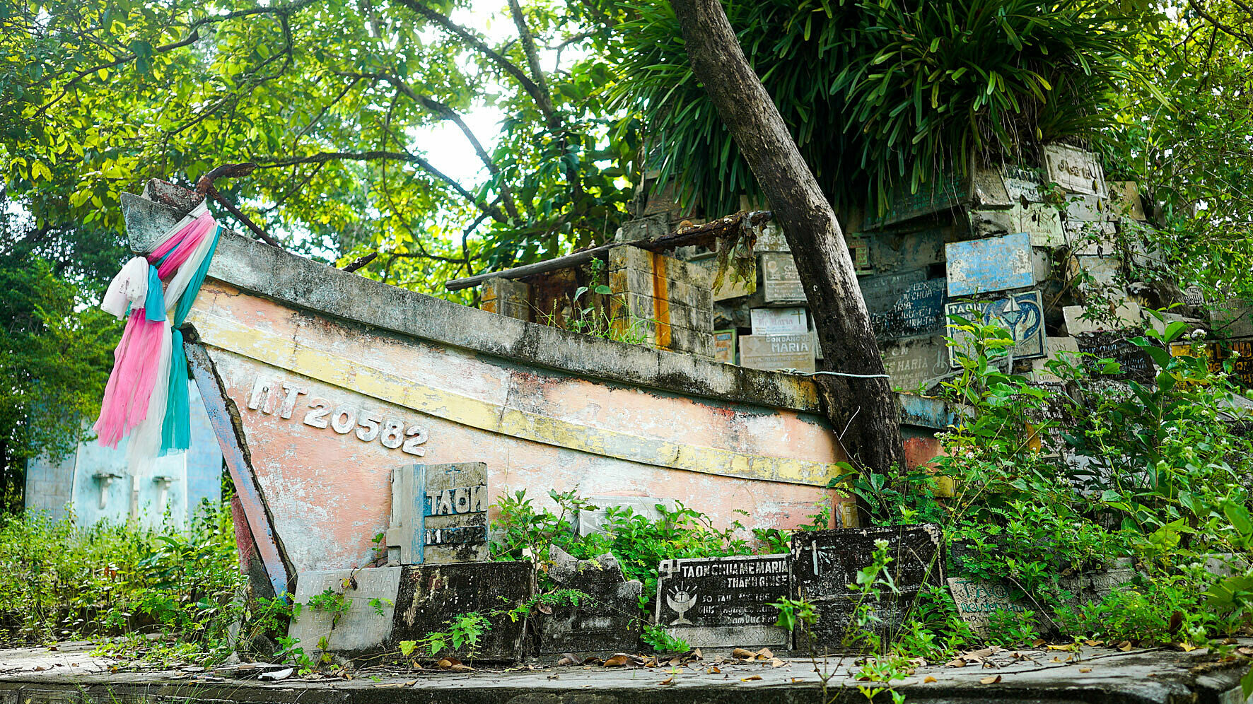 Large boat in tropical setting