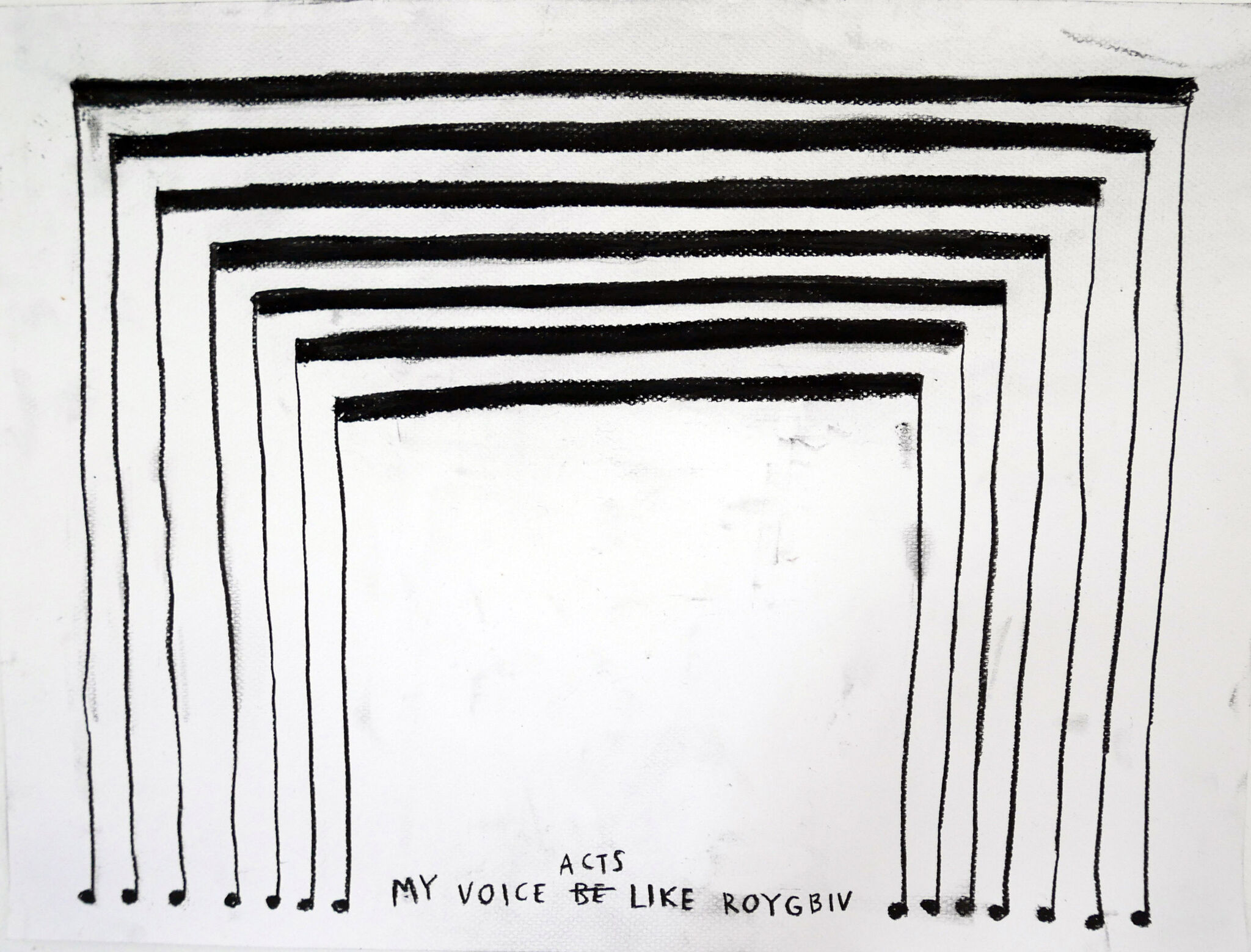 Black lines form a rectangular pattern with dots at the ends. Text reads "ACTS MY VOICE BE LIKE ROYGBIV" at the bottom.